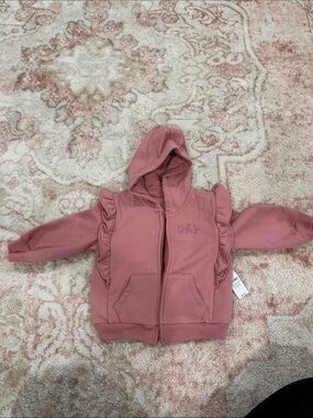 GAP Pink Ruffle Hooded Zip-Up Sweatshirt